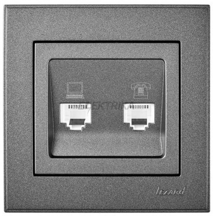 Розетка комп'ютерна + телефон Lezard Rain антрацит (703-4288-143)