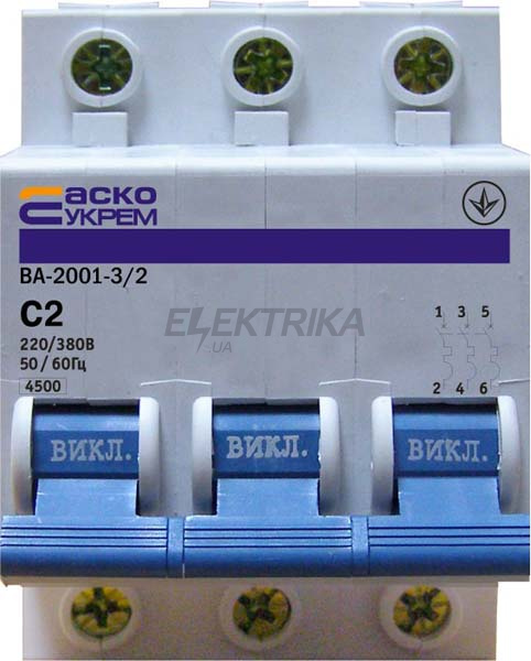 Автоматичний вимикач УкрЕМ ВА-2001 3р 2А АсКо