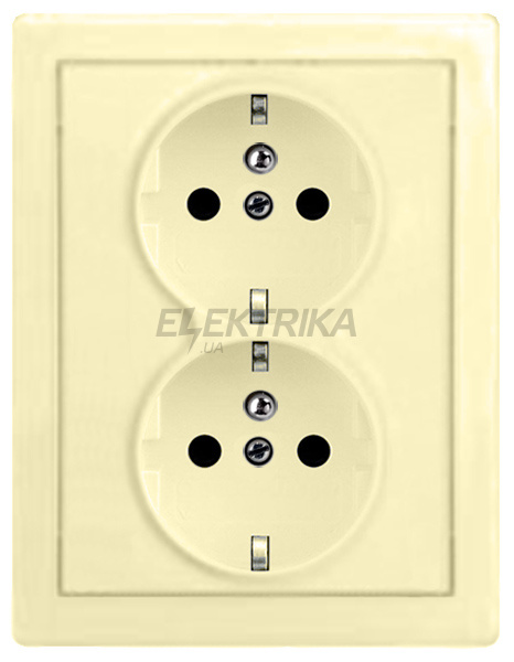 Розетка подвійна із заземленням, слонова кістка, 16A, 250V, Swing, Elektro-Praga