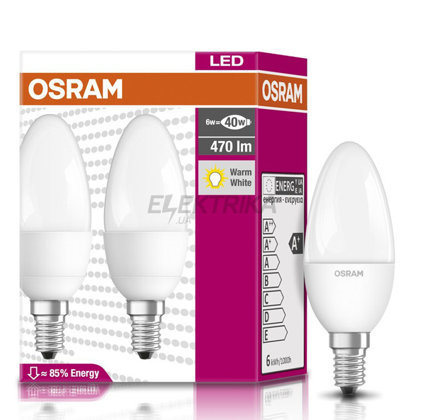 Лампа світлодіодна, 2x1 Star Classic B40 6W/827 220-240V FR E14