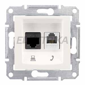 Розетка телефонна + комп'ютерна RJ11+RJ45 кат.6 UTP Schneider Electric Sedna слонова кістка (SDN5200123)