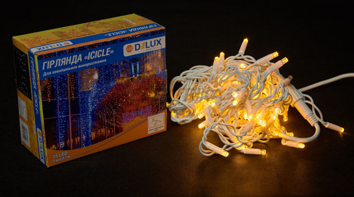 Гірлянда зовнішня DELUX ICICLE 75LED 2x0.7m жовтий/білий IP44 EN (90016590)