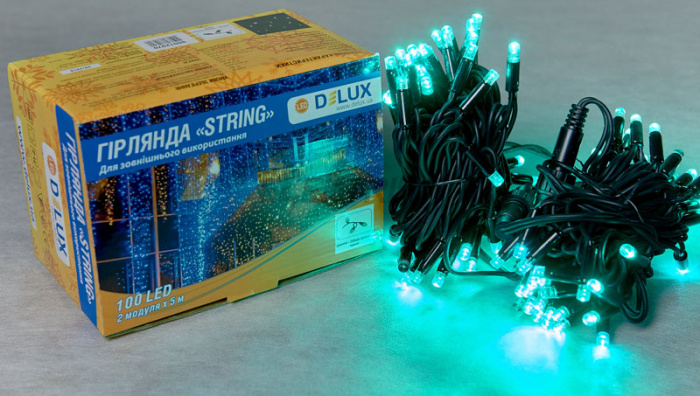 Гірлянда зовнішня DELUX STRING 100LED 10m (2*5m) зелений/чорний IP44 EN (90016599)