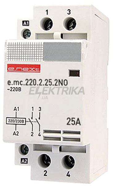 Контактор модульний E.NEXT e.mc.220.2.25.2NO, 2р, 25А, 2NO, 220В (p005001)