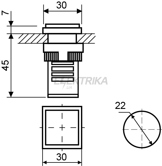Сигнальна арматура АСКО-УКРЕМ AD22-22F 220V АC жовтий (A0140030155)