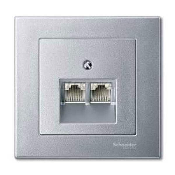 Панель центральна похила для розетки RJ45, 2 поста, алюміній
