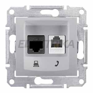 Розетка телефонна + комп'ютерна RJ11+RJ45 кат.5е UTP Schneider Electric Sedna алюміній (SDN5100160)