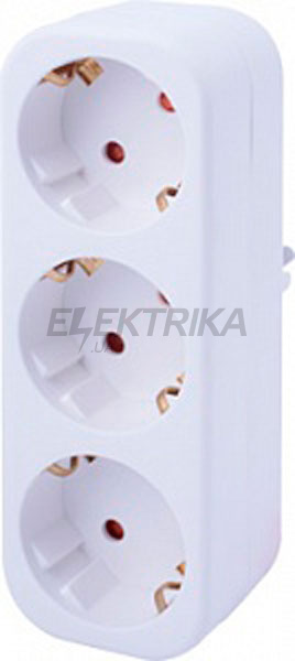 Колодка e.socket.003.16.3 побутової, 3 гнізда, 2P+PE, 16А, із заземленням