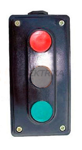 Пост кнопковий ПК722-3, 10A, 230/400B (1 червона, 1 чорна, 1 зелена)