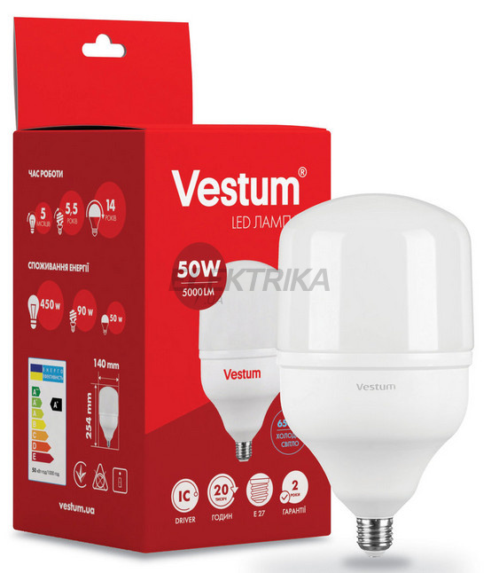 Світлодіодна лампа Vestum LED T140 50W 6500K 220V E27 (1-VS-1604)