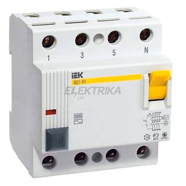 Вимикач диференціального струму (ПЗВ) IEK, ВД1-63 4Р 100А 30мА