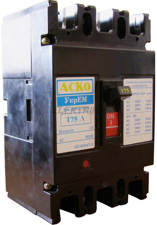 Автоматичний вимикач УкрЕМ ВА-2004/250 3р 175А АСКО