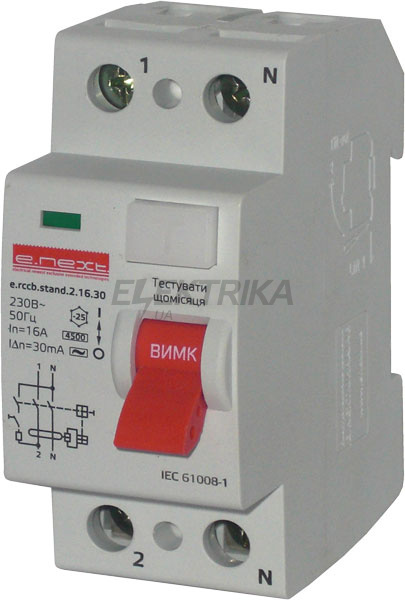 Вимикач диференціального струму (дифавтомат) E.NEXT e.rccb.stand.2.25.10 2р, 25А, 10mA (s034007)