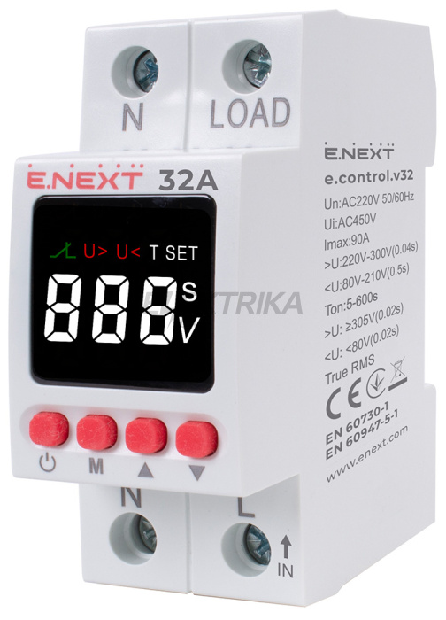 Реле контролю напруги однофазне 32А з індикацією e.control.v32 (p0690031)