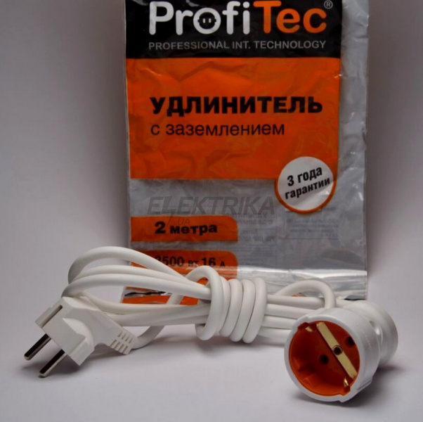 Подовжувач Profitec із заземленням 1 розетка 2 метри білий (PRFGRP 5050000102)