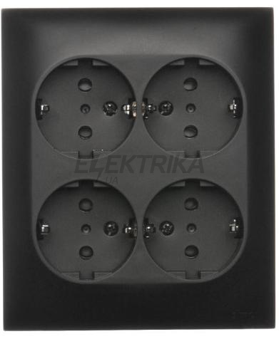 Розетка електр чотиримісна AQUACLICK IP20 компактна, заземл Schuko 16A, чорний матовий (ACGSZN4/49)