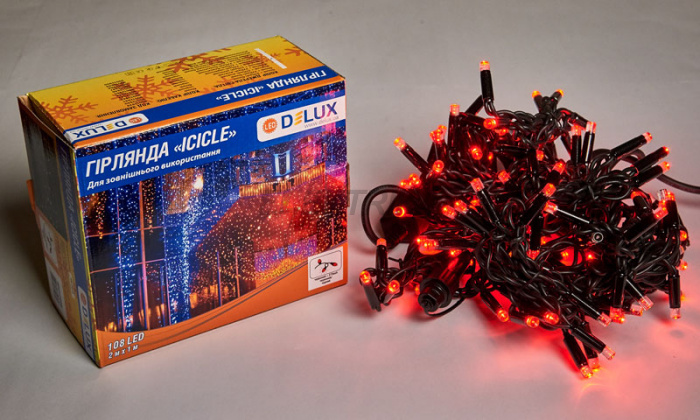 Гірлянда зовнішня DELUX ICICLE 108LED 2x1m 27 flash IP44 червоний/чорний EN (90012944)