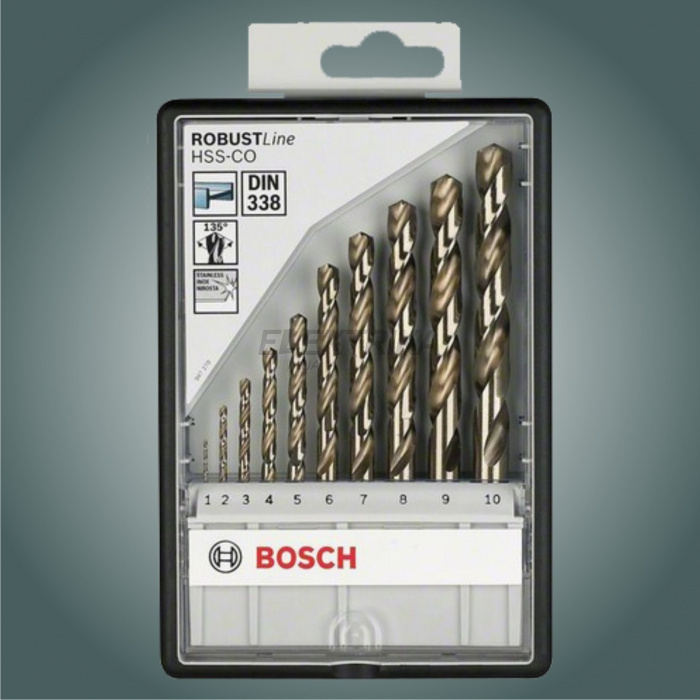 Набір із 10 свердл по металу Robust Line HSS-Co 1; 2; 3; 4; 5; 6; 7; 8; 9; 10 мм