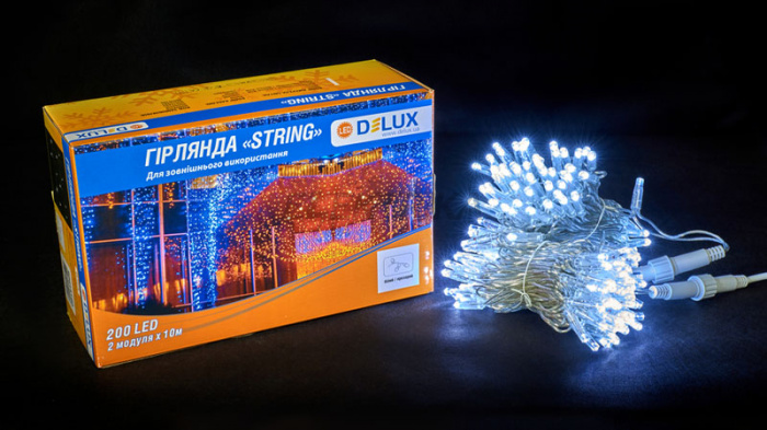 Гірлянда зовнішня DELUX STRING 200LED 20m білий/прозорий IP44 EN (90015190)
