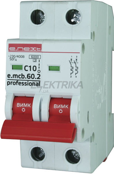Автоматичний вимикач модульний E.NEXT e.mcb.pro.60.2.C 32, 2р, 32А, C, 6кА (p042020)