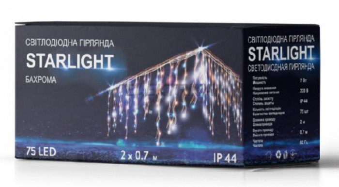 Гірлянда вулична STARLIGHT бахрома теплий/білий Flash 75LED IP44 прозорий 2x0,7м (000057266)