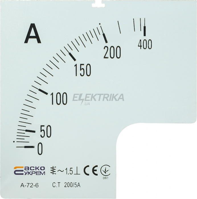 Шкала для амперметра А-72-6 АСКО-УКРЕМ 200/5А (A0190010071)