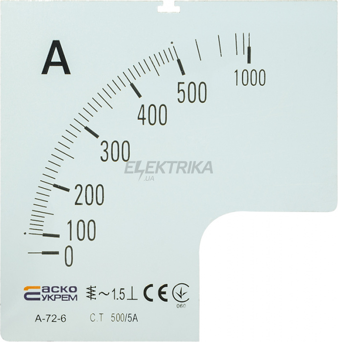 Шкала для амперметра А-72-6 АСКО-УКРЕМ 500/5А (A0190010074)