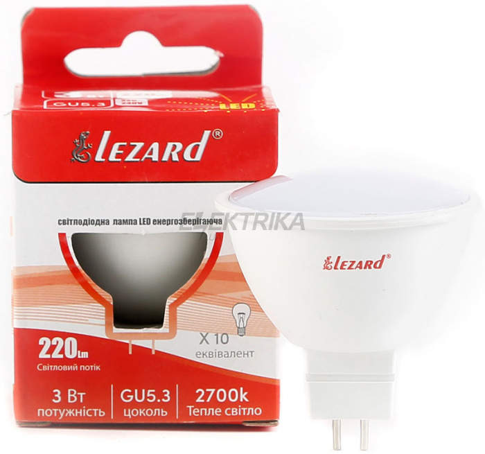 Лампа світлодіодна Lezard MR 16 3W GU5.3 2700K (427-MR16-03)