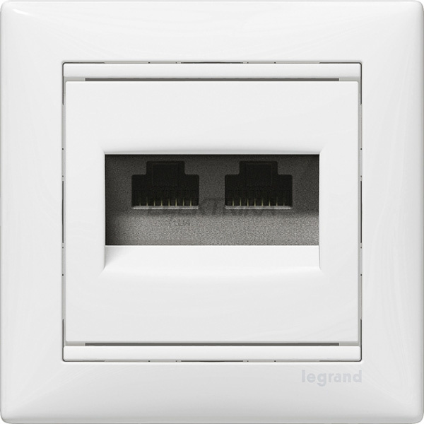 Інформаційна розетка кат.6, білий без захватів, RJ 45 UTP-2 виходу, Valena