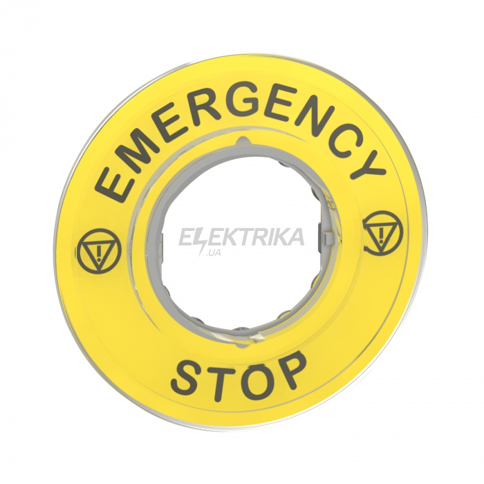 Маркований напис Schneider Electric Harmony XB4, Legend holder Ø60 для еmergency stop, plastic, yellow, marked EMERGENCY STOP ZBY9320