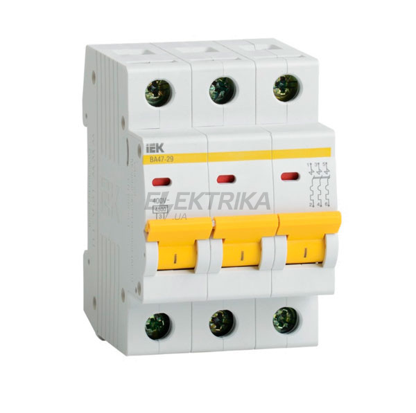 Автоматичний вимикач IEK, ВА47-29 3Р 16А 4,5кА х-ка C