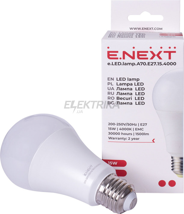 Лампа світлодіодна e.LED.lamp.A70.E27.15.4000, 15Вт, 4000К (l0650602)
