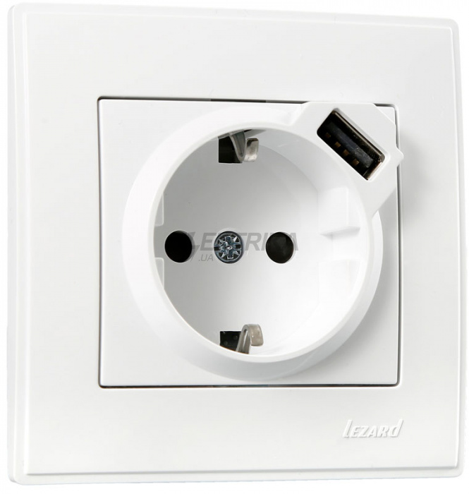 Розетка + USB Lezard Lesya із заземленням білий (705-0202-181)