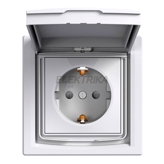 Розетка Schneider Electric Asfora із заземленням, шторки кришка біла (EPH3100321)