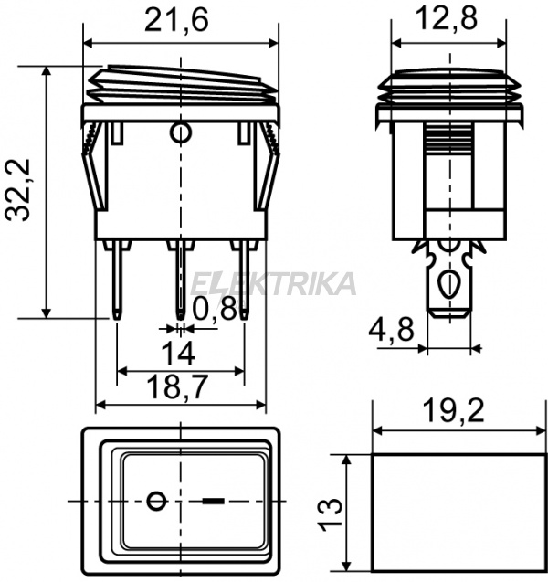 Перемикач одноклавішний із захистом АСКО-УКРЕМ KCD1-2-101W B/B чорний (A0140040057)