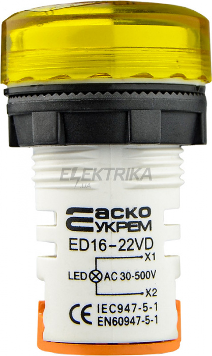 Вольтметр цифровий АСКО-УКРЕМ ED16-22 VD 30-500В АС жовтий (A0190010018)