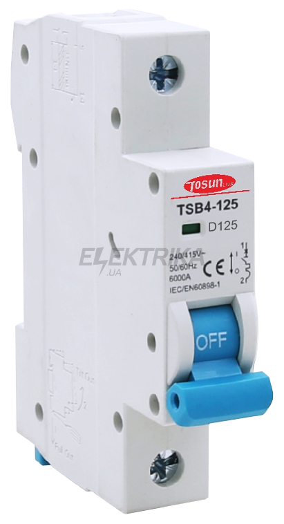 Автоматичний вимикач TOSUNlux TSB4-125, 125А, 1P, тип D, 6кА (6931934234138)