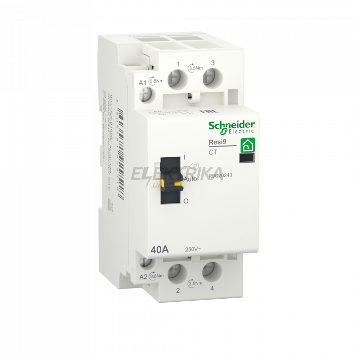 Контактор Schneider Electric RESI9 1P+N 40A 2NO 230В/50Гц R9C20240
