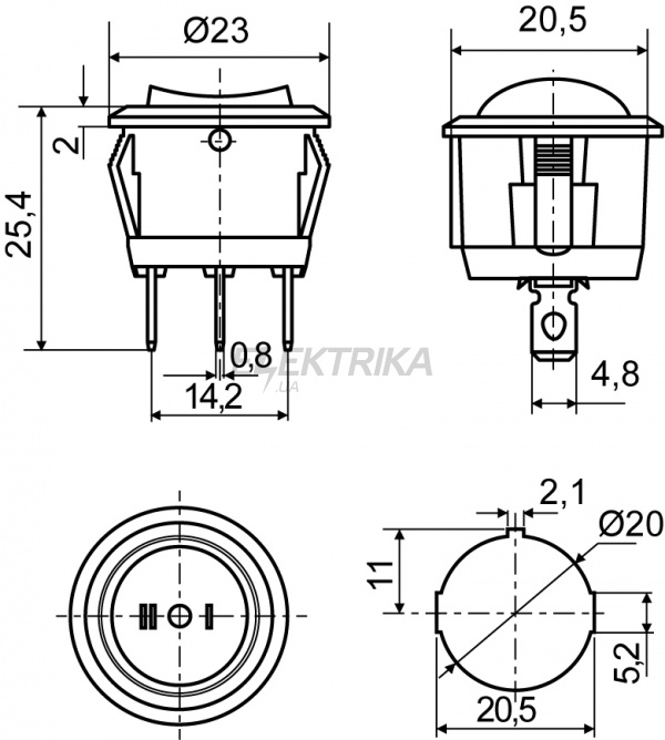 Перемикач одноклавішний перекидний АСКО-УКРЕМ KCD1-5-103 B/B круглий чорний (A0140040070)