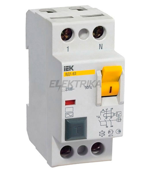 Вимикач диференціального струму (ПЗВ) IEK, ВД1-63 2Р 32А 30мА тип А