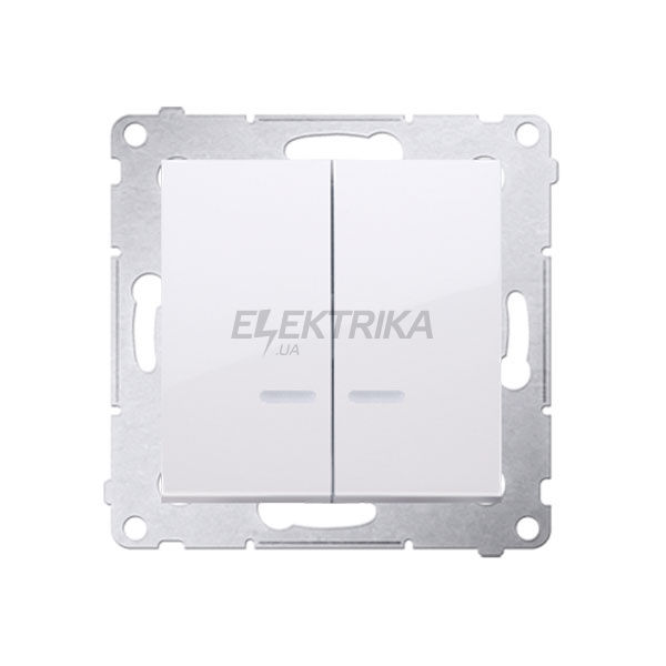 Вимикач 2-клавішний з LED підсвічуванням 10АХ, 250Вт Simon 54, для версії IP44, білий