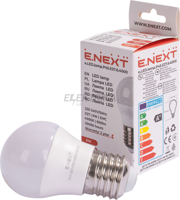 Лампа світлодіодна e.LED.lamp.P45.E27.6.4000, 6Вт, 4000К (l0650623)
