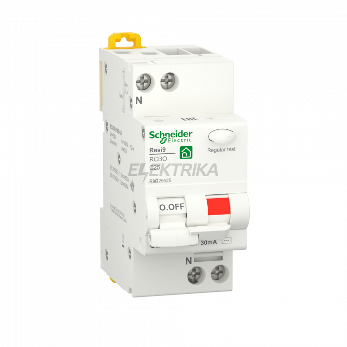 Автоматичний вимикач диференціального струму Schneider Electric RESI9 6kA 1P+N 25A C 30mA АC R9D25625