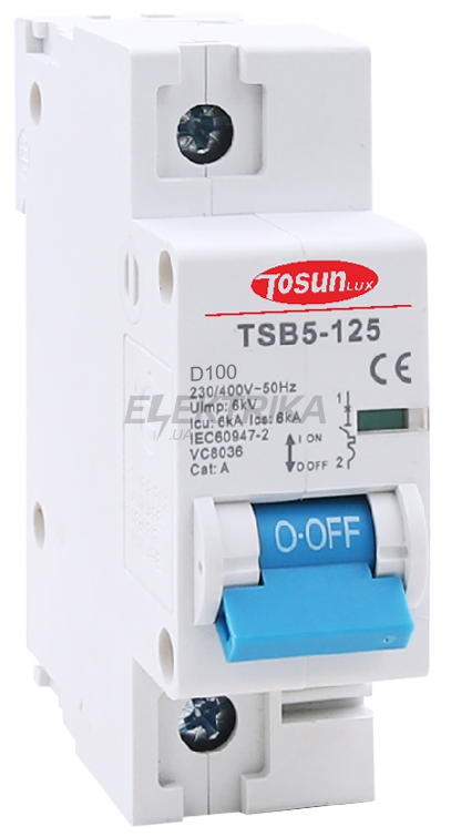 Автоматичний вимикач TOSUNlux TSB5-125, 100А, 1P, тип D, 6кА (6931934236170)