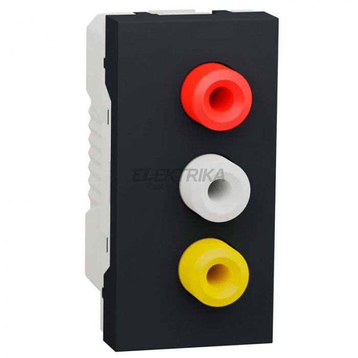 Аудіорозетка Schneider Unica New 3 RCA 1 модуль антрацит (NU343154)