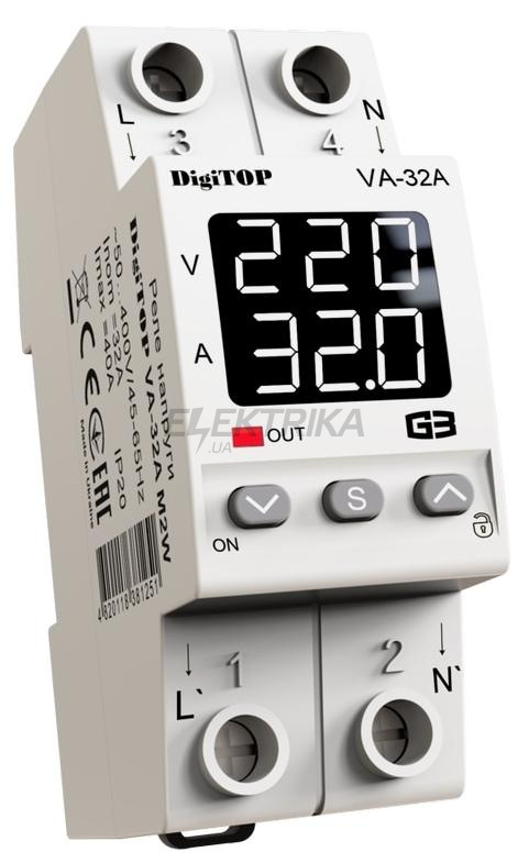 Реле напруги з контролем струму digitop (VA-32A M2W)