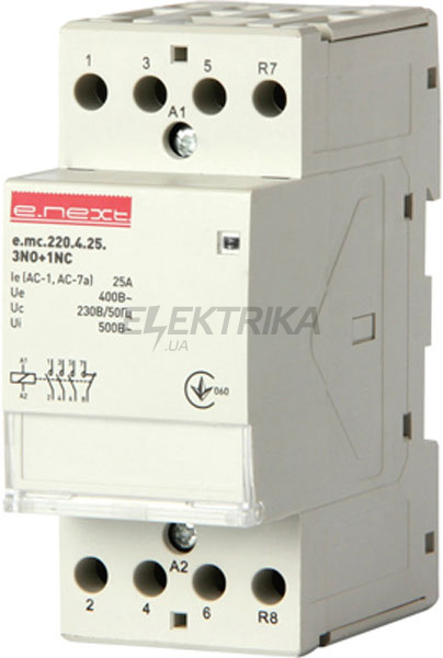 Контактор модульний E.NEXT e.mc.220.4.25.3NO+1NC, 4р, 25А, 3NO+1NC, 220В (p005021)