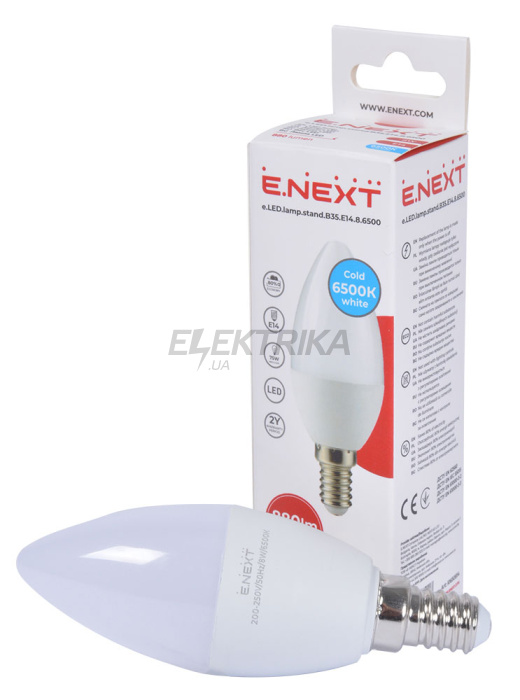 Лампа світлодіодна e.LED.lamp.stand.B35.E14.8.6500, 8Вт, 6500К 110лм/Вт (l0650814)