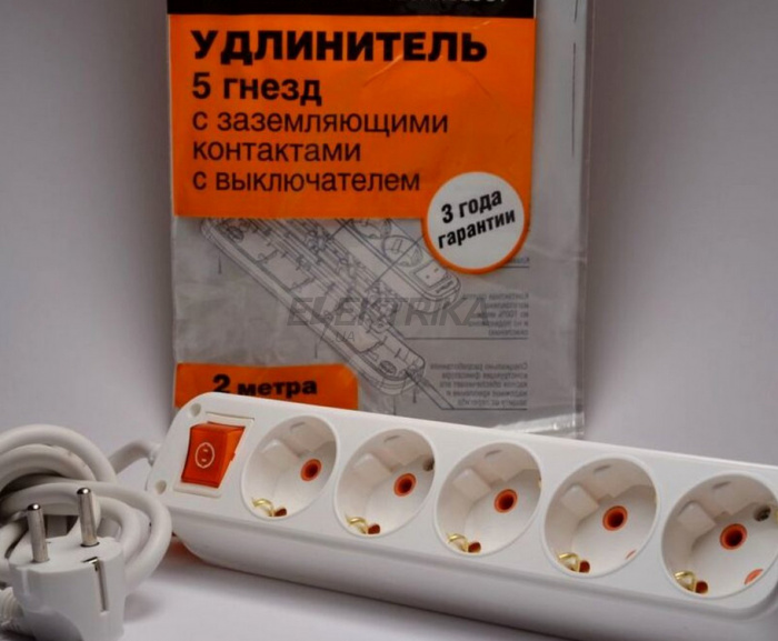 Подовжувач Profitec із заземленням та вимикачем 5 розеток 2 метри білий (PRFGRP 1010500202)