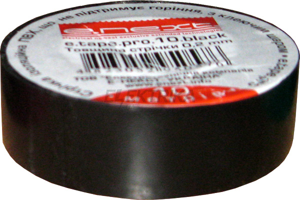 Ізолента e.tape.pro.10.black із самозагасаючого ПВХ, чорна (10м)